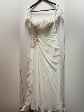 Christina Ivory Ruffled Strap Wedding Dress with Beaded Floral Appliqué